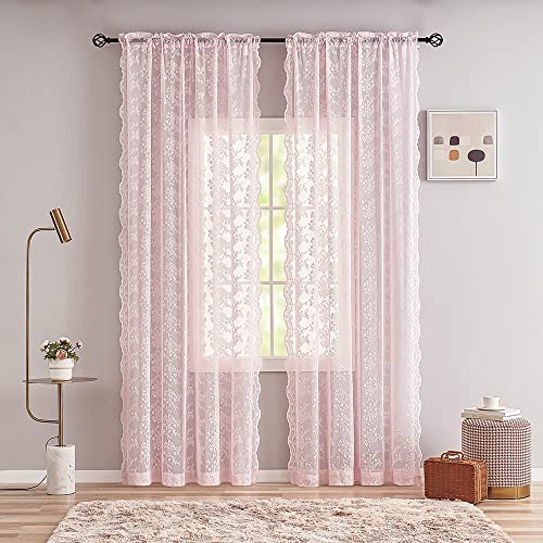 Vintage Lace Curtains 84 Inches Long (Light Pink / 52"W x 84"L (Pack of 2))