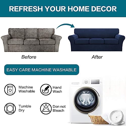 4 Piece Sofa Covers for 3 Cushion Couch Sofa Slipcover Soft Couch Cover for Dogs (XL Sofa (3 Cushion) / Navy)