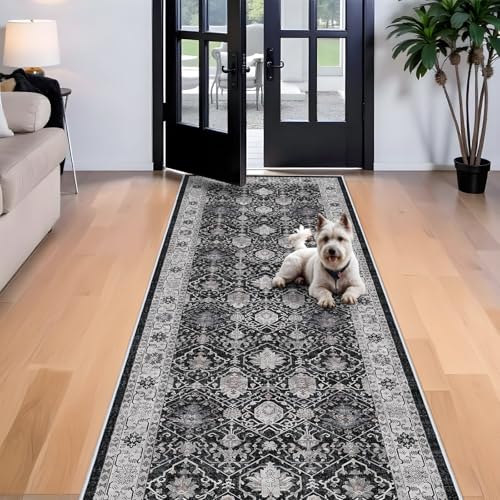 Washable 4x12 Hallway Runner Rug (4' x 12' (Rectangular) / Black/Navy)