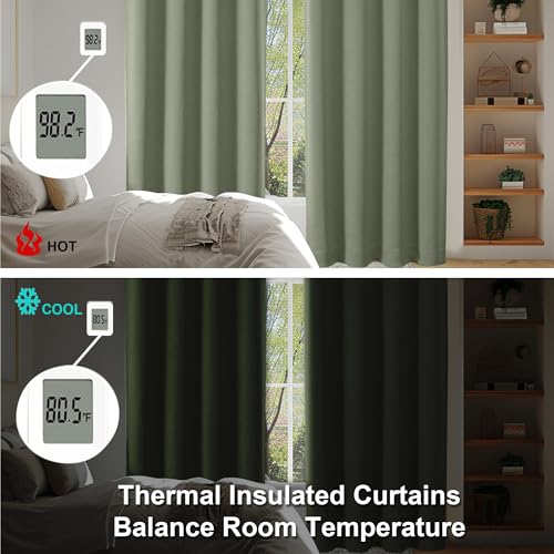 Ava Sage Green Blackout Curtains for Bedroom 90 Inches Long 2 Panels Set (Sage Green / 40"W x 90"L (Pack of 2))