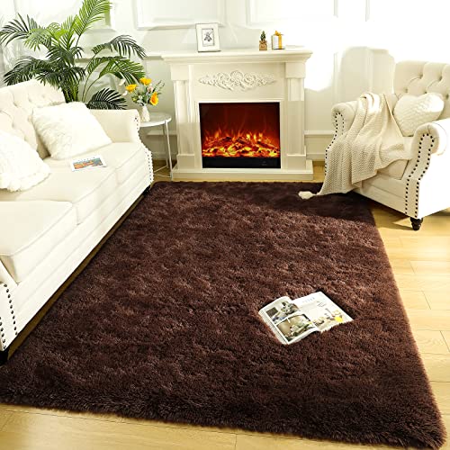 Area Rugs Fluffy Living Room Carpets for Kids Bedroom 4x5.3 (Brown / 4' x 5.3' (Rectangular))