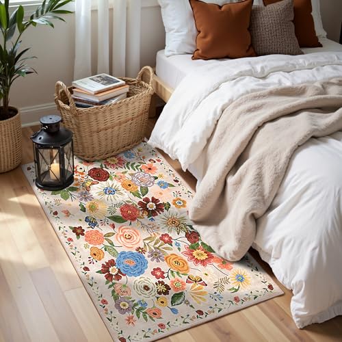 Beige Floral Hallway Runner Rug 2x5 for Bedroom Kitchen (Blush Beige / 2' x 5' (Rectangular))
