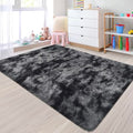 Small Tie Dyed Area Rug for Bedroom 3x5 Mini Black Grey Fluffy Rug Mat Bedside Throw Rug for Kids Room Boys Teens Nursery Baby Dorm Living Room Home Decor Aesthetic Carpets (Tie-dyed Black Grey / 3' x 5' (Rectangular))