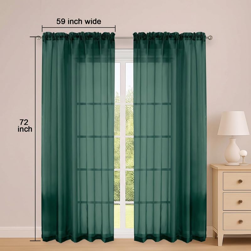 Hunter Green Sheer Curtains 72 Inches 2 Panels for Living Room (Hunter Green / 59"W x 72"L (Pack of 2))
