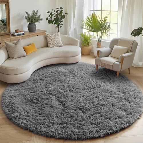 Grey Round Rugs 7ft for Living Room (Grey / 7' (Round))