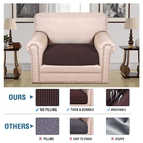 Super Stretch Individual Seat Cushion Covers Sofa Covers Couch Cushion Covers Slipcover Sets Thick Jacquard Textured Twill Fabric (Chocolate / 1 Cushion Chair)