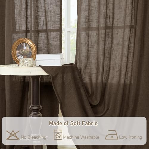 95 inch Length Linen Curtains for Living Room 2 Panels (52"W x 95"L (Pack of 2) / Dark Brown)