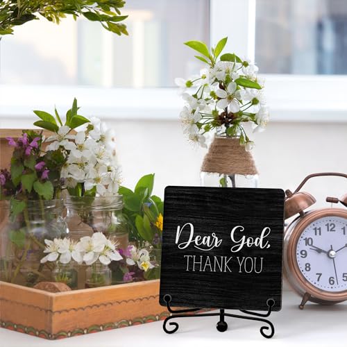 Modern Farmhouse Decor (Dear God (Black-03) / Wooden Sign with Iron Stand)