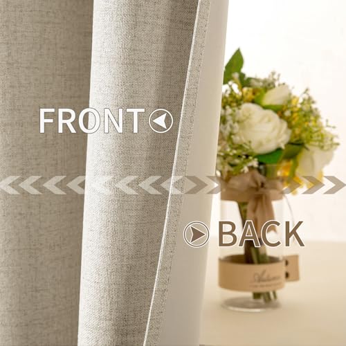100% Blackout Linen Curtains for Bedroom 52x96 Inches Stone (Stone / 52"W x 96"L (Pack of 2))