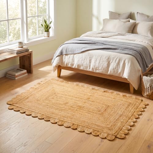 Scalloped Jute Area Rug 6X9ft Natural Handwoven Farmhouse Rug Large (Natural / 6' x 9' (Rectangular))