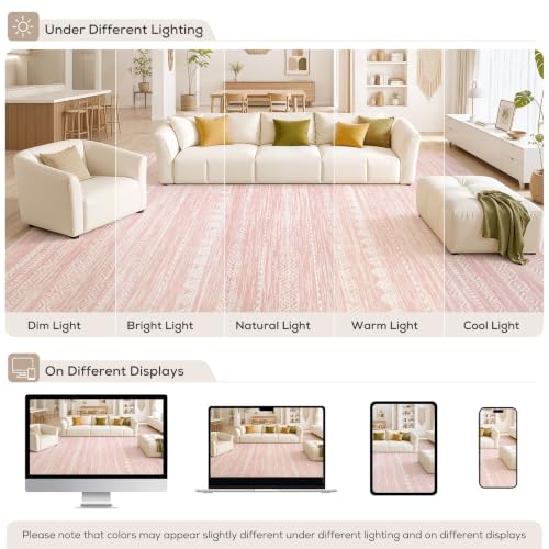 Boho 7x9 Area Rug Living Room Rugs Machine Washable Pink (Pink / 7' X 9' (Rectangular))