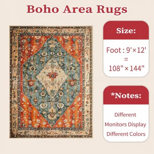 9x12 Washable Non Slip Boho Area Rug for Living Room (Tribal Medallion/Multi / 9' x 12' (Rectangular))