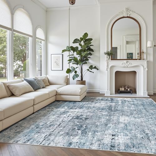 Abstract 7x10 Area Rug for Living Room Washable Rugs Blue (Blue/Grey / 7' x 10' (Rectangular))