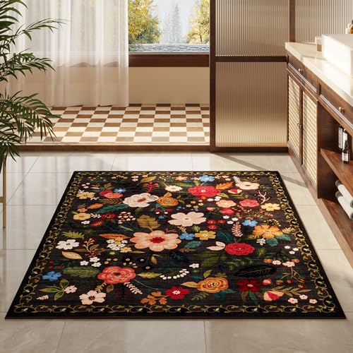 Area Rug 4x6 Washable (Black / 4' x 6' (Rectangular))