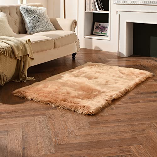 Beige Faux Sheepskin Fur Rug 3x5 ft (Beige / 3' x 5' (Rectangular))