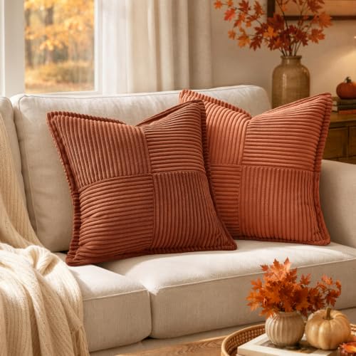 Fall Burnt Orange Decorative Throw Pillow Covers for Couch 18x18 in (Burnt Orange / 18" x 18" (Pack of 2))