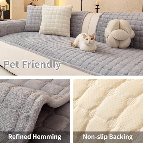 Velvet Sectional Couch Covers for Dogs (Light Grey / 1PC/27.6"x71"/2-3 Seat & Long "L" Part)
