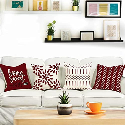Christmas Pillow Covers 18x18 Set of 4 (Burgundy / 18" x 18" (Pack of 4))