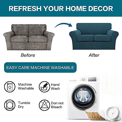 3 Piece Sofa Covers for 2 Cushion Couch Sofa Slipcover Soft Couch Cover for Dogs (Loveseat (2 Cushion) / Deep Teal)