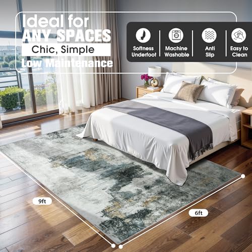 6x9 Area Rugs for Living Room Washable Bedroom Dining Room Black Gold (Black Gold/Multi / 6' x 9' (Rectangular))