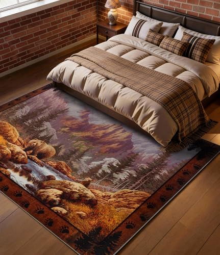 Washable Mountain Bear Area Rugs 4x6 (Mountain Brown Bear / 4'x6' (Rectangular))
