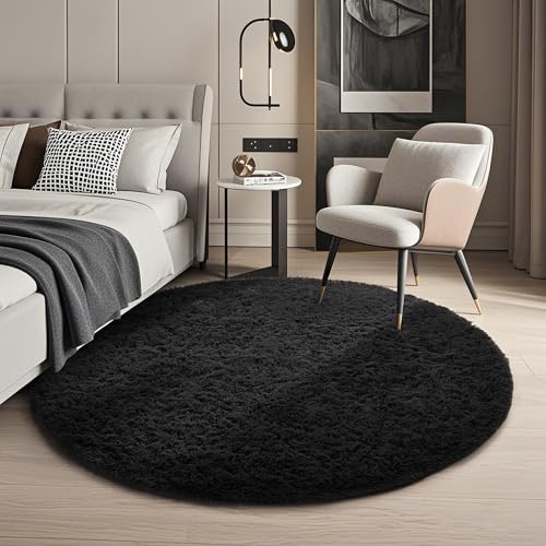 Round Rug 4Ft Black Circle Area Rug (3- Black / 4' (Round))