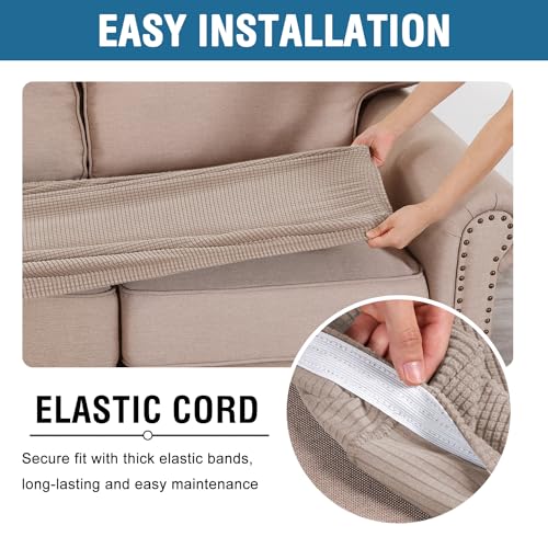 Super Stretch Individual Seat Cushion Covers Sofa Covers Couch Cushion Covers Slipcover Sets Thick Jacquard Textured Twill Fabric (Sand / 1 Cushion Sofa)