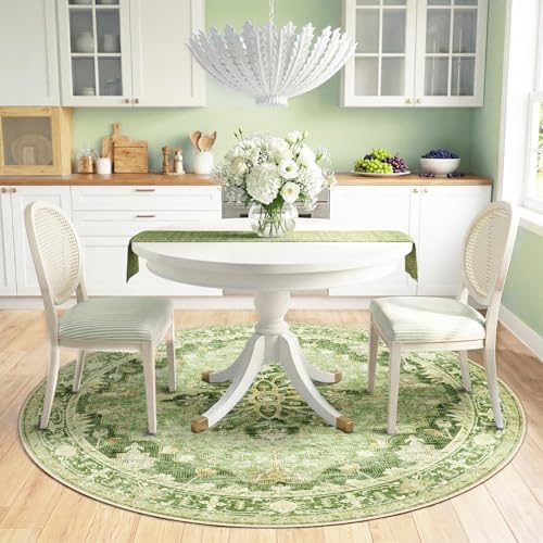 Washable Area Rug (Green/Yellow / 6' (Round))