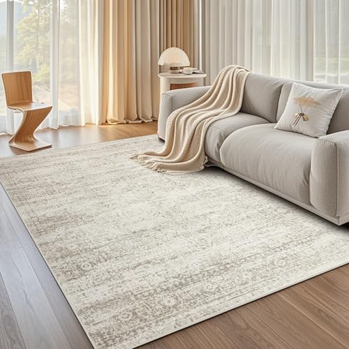 Washable Rugs 5x7 Area Rugs for Living Room (5' x 7' (Rectangular) / Beige-ivory-cream-brown-camel)