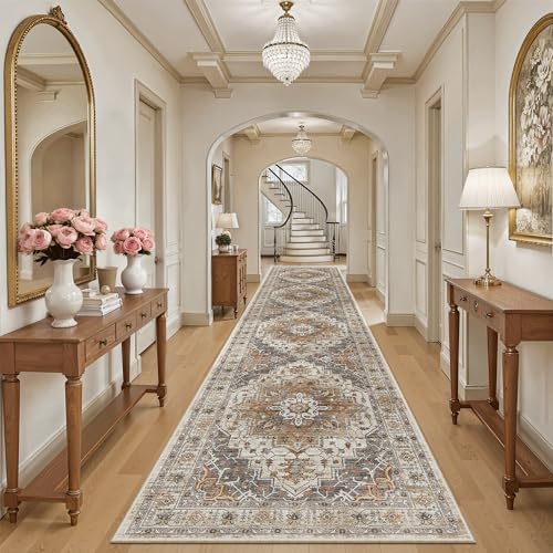Hallway Runner Rug 3x16 Washable Kitchen Runners Long (Turmeric/Grey / 3' x 16' (Runner))