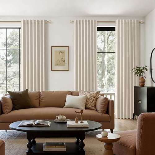 Extra Long 100% Blackout Linen Curtains for Bedroom 108 inches Long (Taupe Burlywood / 52"W x 108"L (Pack of 2))
