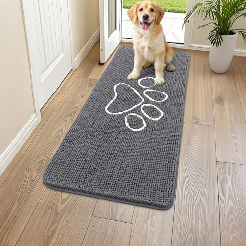 Dog Door Mat for Muddy Paws (47"X20" / Dark Grey and White)