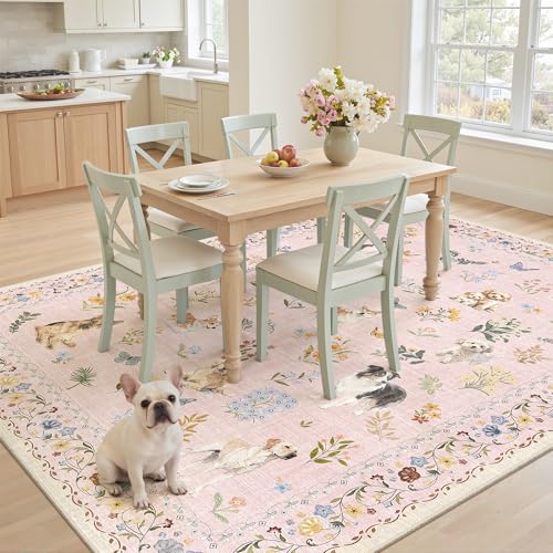 Dog 5x7 Pink Area Rugs for Baby Girl Nursery (Dog/Baby Pink / 5' x 7' (Rectangular))