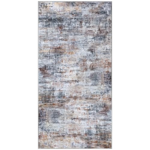 Abstract Runner Rug 3x6 Ft Washable Runners for Hallways (Orange/Brown/Grey / 3' x 6' (Rectangular))