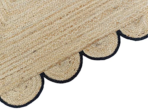 Scalloped Natural Jute Area Rug (2'x10' (Runner) / Black)
