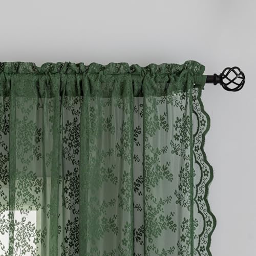 Vintage Lace Curtains 96 Inches Long (Dark Green / 52"W x 96"L (Pack of 2))