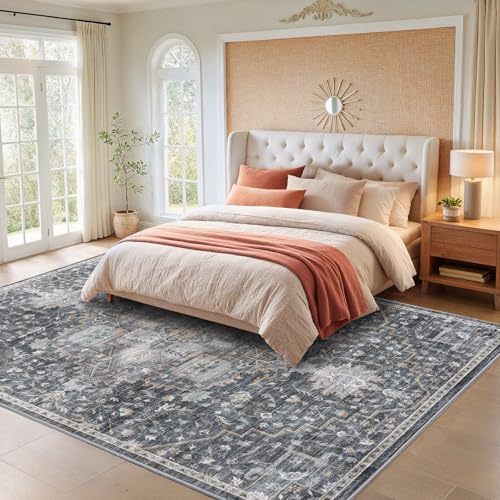 Amada Large 9x12 Washable Area Rug for Living Room (9' x 12' (Rectangular) / Gray/Gold)