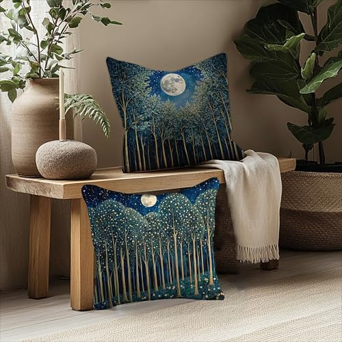 Vintage William Morris Moon Inspired Forest Green Decor Throw Pillow Covers 18x18 Set of 2 (Forest-blue Moon -32 / 18" x 18" (Pack of 1))