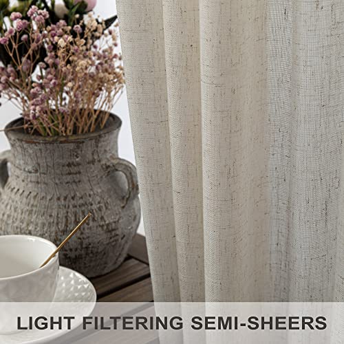 Linen Sheer Drape 104 Inch Curtains for Living Room Custom Curtains 2 Panels Back Tab Pleated Modern Farmhouse Light Filtering Ceiling to Floor for Large Window 52 x 104 Long Curtains Beige (52"W x 104"L (Pack of 2) / Linen)