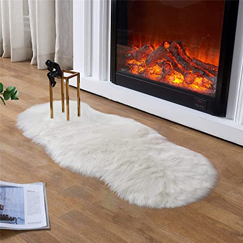 Faux Sheepskin 2x4 Shag Throw Rugs White Fur Sheep Skin Rug Carpet Alfombras para Habitacion Furry Rug for Bedroom Cushion Home Décor (2' x 4' (Sheepskin) / White)