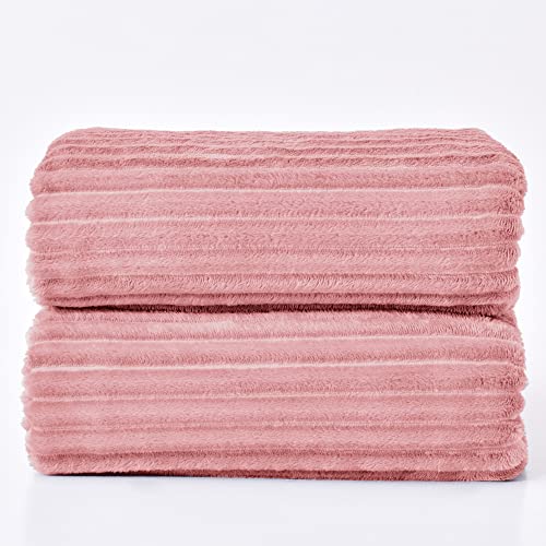 3D Ribbed Jacquard Pink King Size Blankets for Bed (Dusty Pink / King(108"x90"))