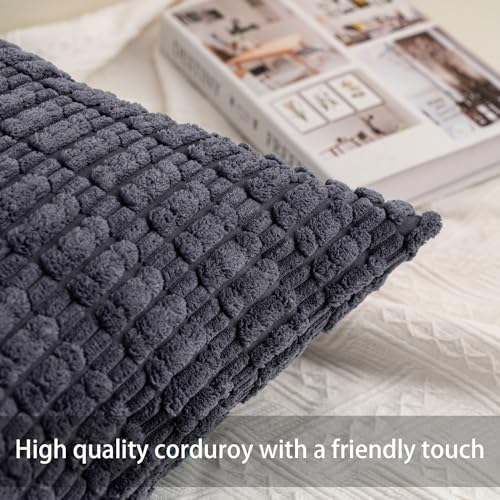 Pack of 2 Corduroy Decorative Throw Pillow Covers 24x24 Inch (Dark Grey / 24" x 24" (Pack of 2))