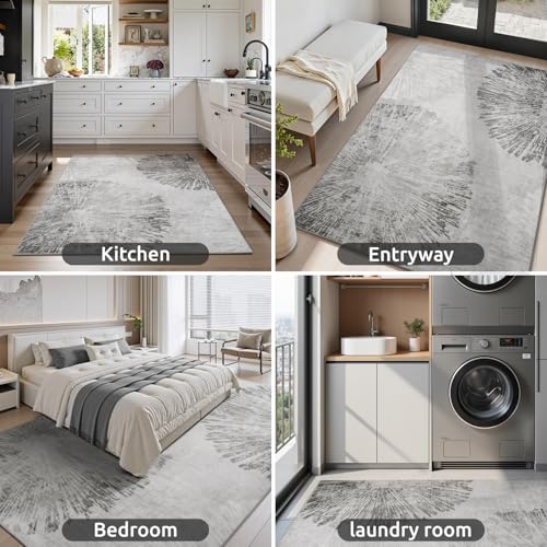 4x6 Rug Small Non Slip Area Rug Ultra Soft Machine Washable Low Pile Modern Abstract Dahlia Indoor Carpet Rugs for Bedroom Living Room Entryway Kitchen Bedside (Flower-grey / 4' x 6')