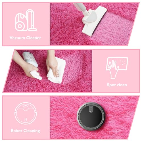 Fluffy Round Area Rugs for Bedroom (Hot Pink / 5' (Round))