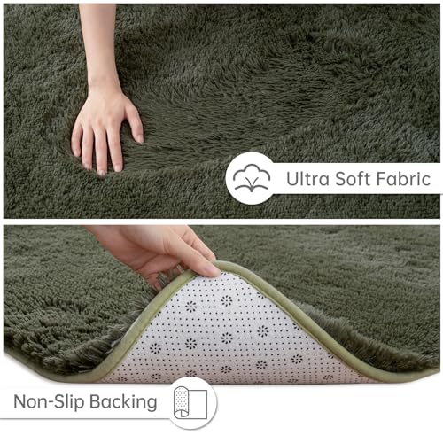 Fluffy Rug for Bedroom Living Room (5' x 7' / Olive Green)