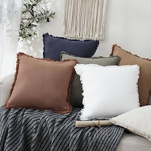 Decorative Linen Fringe Throw Pillow Covers 22×22 Inch (22" x 22" (Pack of 2) / Rust)