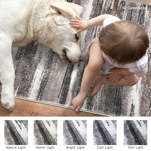 Abstract Washable 2x6 Runner Rug Non Slip Runners for Hallway (Dark Light Brown White / 2' x 6' (Runner))