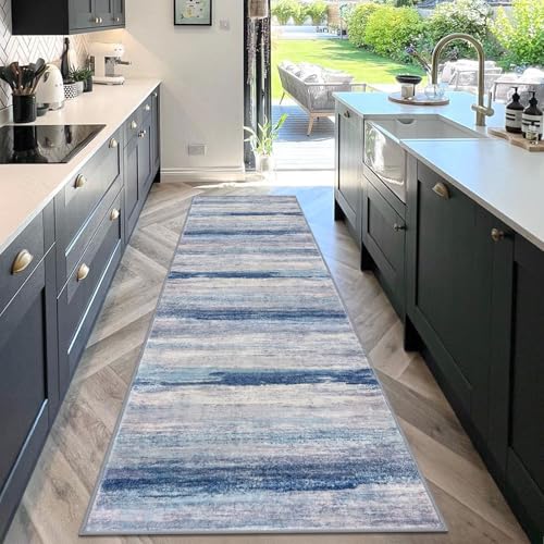 3x10 Ft Rug Modern Ombre Runner Rug for Hallway (Blue/Grey/Beige / 3' x 10' (Runner))