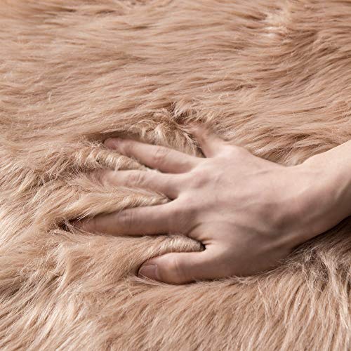 Fluffy Area Rug 2x3 ft Faux Fur Sheepskin Rug for Bedroom Khaki (2' x 3' (Rectangular) / Khaki)