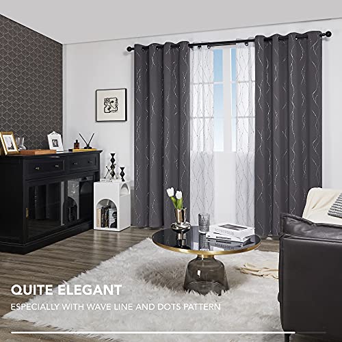 Living Room Curtains 108 Inch Long (Dark Grey/Wave Dots / 52"W x 108"L (Pack of 2))